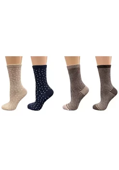Sierra Socks Women's Cotton Crew Pin Dot and Striped Casual Dress 1 Pair Socks ( Shoe Size: 4-10, Beige (Pin Dot)) -OnDisplay store Belk 1056
