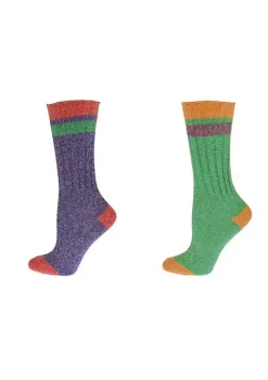 Sierra Socks Women's Twisted Medium Thickness Boot Stripe Comfortable Crew Socks -OnDisplay store Belk 1073