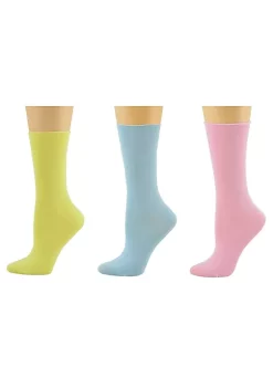 Sierra Socks Women's Rayon from Bamboo Roll Top Mid-Calf Crew Socks 3 Pair Pack