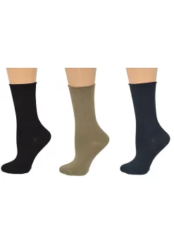 Sierra Socks Women's Rayon from Bamboo Roll Top Mid-Calf Crew Socks 3 Pair Pack -OnDisplay store Belk 1179