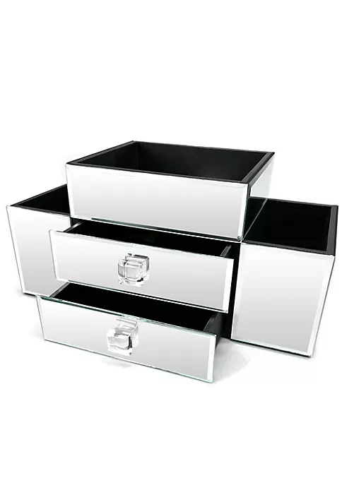 OnDisplay Emma 2 Drawer Tiered Mirrored Glass Makeup/Jewelry Organizer - Mirror Beauty Station - Perfect for Vanity, Bathroom Counter, or Dresser (Silver) 4 OnDisplay Emma 2 Drawer Tiered Mirrored Glass Makeup/Jewelry Organizer - Mirror Beauty Station - Perfect for Vanity, Bathroom Counter, or Dresser (Silver) - Image 2