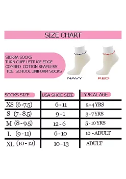 Sierra Socks Girls Turn Cuff Lettuce Edge Combed Cotton Seamless Toe School Uniform Socks -OnDisplay store Belk 1201
