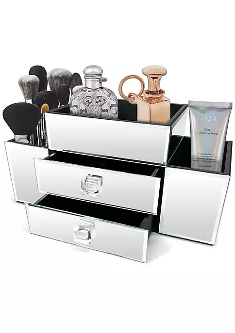 OnDisplay Emma 2 Drawer Tiered Mirrored Glass Makeup/Jewelry Organizer - Mirror Beauty Station - Perfect for Vanity, Bathroom Counter, or Dresser (Silver) 8 OnDisplay Emma 2 Drawer Tiered Mirrored Glass Makeup/Jewelry Organizer - Mirror Beauty Station - Perfect for Vanity, Bathroom Counter, or Dresser (Silver) - Image 6