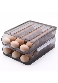 OnDisplay Stackable Acrylic Gravity Egg Tray Holder for Fridge - Food-Safe PET Refrigerator Storage Bin for Eggs (Brown, Set of 2 Trays)