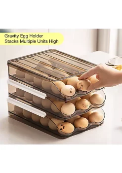 OnDisplay Stackable Acrylic Gravity Egg Tray Holder for Fridge - Food-Safe PET Refrigerator Storage Bin for Eggs (Brown, Set of 2 Trays) -OnDisplay store Belk 157