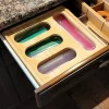 OnDisplay Luxe Bamboo Kitchen Drawer Zip Food Storage Bag Organizer - Food Baggie Holder for Snack/Sandwich/Quart/Gallon Sizes - Compatible with Ziploc, Hefty & Glad (Natural) -OnDisplay store Belk 18