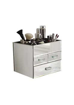 OnDisplay Miro 3 Drawer Tiered Mirrored Glass Makeup/Jewelry Organizer - Silver -OnDisplay store Belk 196