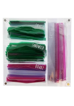 OnDisplay Luxe Acrylic Kitchen Drawer Zip Food Storage Bag Organizer - Food Baggie Holder for Snack/Sandwich/Quart/Gallon Sizes - Compatible with Ziploc, Hefty & Glad (Clear) -OnDisplay store Belk 211