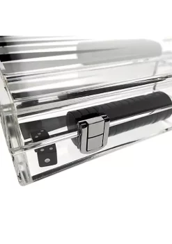 OnDisplay Luxe Acrylic Backgammon Set - Deluxe Portable Folding Game Set with Dice and Cups (Black/White) -OnDisplay store Belk 307