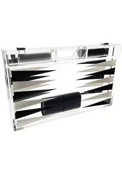 OnDisplay Luxe Acrylic Backgammon Set - Deluxe Portable Folding Game Set with Dice and Cups (Black/White) -OnDisplay store Belk 308