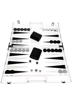 OnDisplay Luxe Acrylic Backgammon Set - Deluxe Portable Folding Game Set with Dice and Cups (Black/White) -OnDisplay store Belk 309