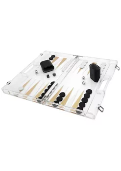 OnDisplay Luxe Acrylic Backgammon Set - Deluxe Portable Folding Game Set with Dice and Cups (Gold)