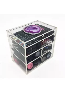 OnDisplay 4 Tier NYC Acrylic Cosmetic/Makeup Organizer with Agate Slab - Purple/Silver