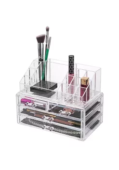OnDisplay Cosmetic Makeup and Jewelry Storage Case Display - 4 Drawer Tiered Design - Perfect for Vanity, Bathroom Counter, or Dresser