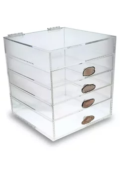OnDisplay Ultimate Diva Cosmetic Organization Station - 12" Cube - Gold/Silver Agate (Natural/Silver)