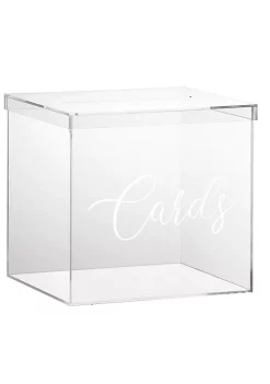 OnDisplay 10" Luxe Acrylic Clear Wedding Card Box w/Lid - Lucite Gift/Money Box - Bar Mitzvah/Birthday/Sweet 16/Anniversary (Clear w/"Cards" Print)