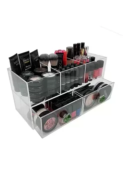 OnDisplay Andrea Deluxe Acrylic Cosmetic/Jewelry Organization Station w/Geode knobs - Green/Silver