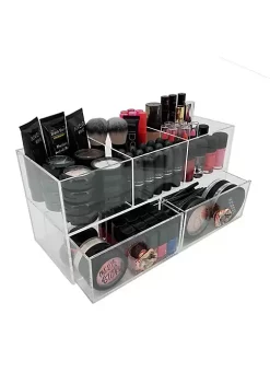 OnDisplay Andrea Deluxe Acrylic Cosmetic/Jewelry Organization Station w/Geode knobs - White/Rose Gold -OnDisplay store Belk 413