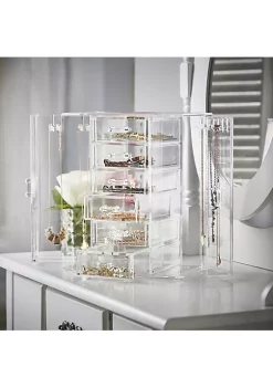 OnDisplay Acrylic Jewelry Cabinet Organizer - 6 Drawer Tiered Design - Perfect for Vanity, Bathroom Counter, or Dresser