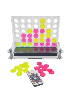 OnDisplay Luxe Glowing Acrylic Four In a Row Game w/Lights & Remote Control - 4-In-A-Row Classic Executive Board Game (Pink/Yellow)