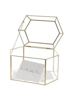 OnDisplay Luxe Gold Frame Glass Wedding Card Box w/Lid - Clear Gift/Money Box - Bar Mitzvah/Birthday/Sweet 16/Anniversary -OnDisplay store Belk 542