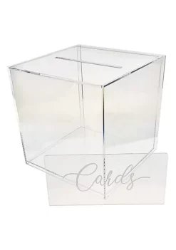 OnDisplay 10" Luxe Acrylic Clear Wedding Card Money Box w/Hinged Lid and Removable Sign - Lucite Gift/Money Box - Bar Mitzvah/Birthday/Sweet 16/Anniversary (Cards Print) -OnDisplay store Belk 551