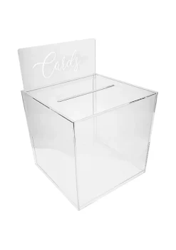 OnDisplay 10" Luxe Acrylic Clear Wedding Card Money Box w/Hinged Lid and Removable Sign - Lucite Gift/Money Box - Bar Mitzvah/Birthday/Sweet 16/Anniversary (Cards Print) -OnDisplay store Belk 553