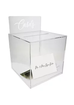 OnDisplay 10" Luxe Acrylic Clear Wedding Card Money Box w/Hinged Lid and Removable Sign - Lucite Gift/Money Box - Bar Mitzvah/Birthday/Sweet 16/Anniversary (Cards Print) -OnDisplay store Belk 554