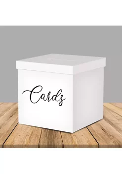 OnDisplay 10" Luxe Acrylic White Wedding Card Box w/Lid - Lucite Gift/Money Box - Bar Mitzvah/Birthday/Sweet 16/Anniversary (White w/Black "Cards")