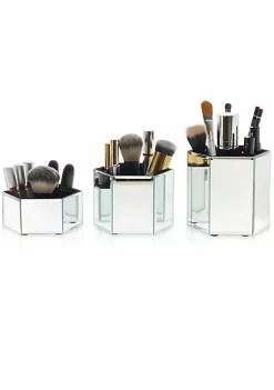 OnDisplay Tressa Set of 3 Hexagon Mirrored Trays for Makeup/Cosmetics, Brushes, Office, Jewelry and Accessories (Silver) -OnDisplay store Belk 59