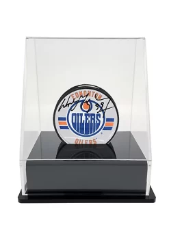 OnDisplay Deluxe UV-Protected Hockey Puck Display Case - Angle Black Base