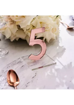 OnDisplay Luxe Laser Cut Mirrored Acrylic Wedding/Party/Event Table Numbers - 5" Tall Modern Thick Mirror Set (Rose Gold, 16-20) -OnDisplay store Belk 666