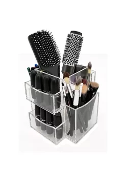 OnDisplay Bianca Rotating Acrylic Cosmetic/Makeup Organizer Tray - Luxury Hand Made Crystal Clear Acrylic Spinning Vanity Organization Station