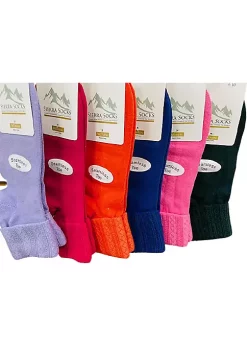 Sierra Socks Women Triple Cuff Crew Cotton Colorful Socks 6 Pair Pack -OnDisplay store Belk 723