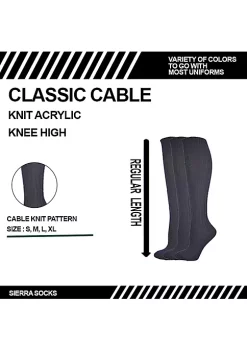 Sierra Socks Classic Cable Knit Acrylic Knee High Socks 3 Pair Pack -OnDisplay store Belk 840