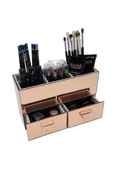 OnDisplay Olivia 2 Drawer Tiered Mirrored Glass Makeup/Jewelry Organizer - Rose Gold