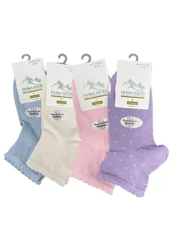 Sierra Socks Women's Bamboo Low Cut Quarter 2 & 4-Pairs Picot Scalloped Edge Socks (Blue/Ivory)