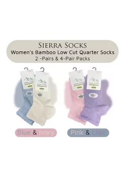 Sierra Socks Women's Bamboo Low Cut Quarter 2 & 4-Pairs Picot Scalloped Edge Socks (Blue/Ivory) -OnDisplay store Belk 954