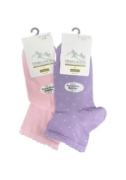 Sierra Socks Women's Bamboo Low Cut Quarter 2 & 4-Pairs Picot Scalloped Edge Socks (Blue/Ivory) -OnDisplay store Belk 957