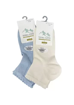 Sierra Socks Women's Bamboo Low Cut Quarter 2 & 4-Pairs Picot Scalloped Edge Socks (Blue/Ivory) -OnDisplay store Belk 958