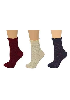 Sierra Socks Women's Cotton Small Diamond Pattern Quarter High 3 Pair Pack Socks -OnDisplay store Belk 976