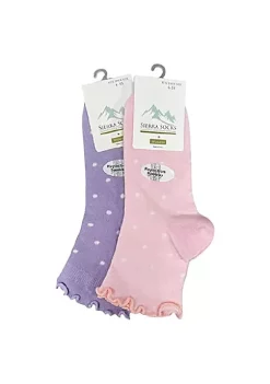 Sierra Socks Women's Bamboo Low Cut Quarter 2 & 4 Pair Lettuce Edge Ruffle Socks (Assorted - Blue/Lilac/Pink/White) -OnDisplay store Belk 998